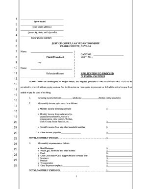 Fillable Online Clarkcountycourts Application To Proceed In