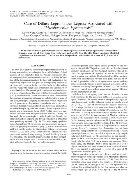 Pdf Case Of Diffuse Lepromatous Leprosy Associated With Mycobacterium Lepromatosis