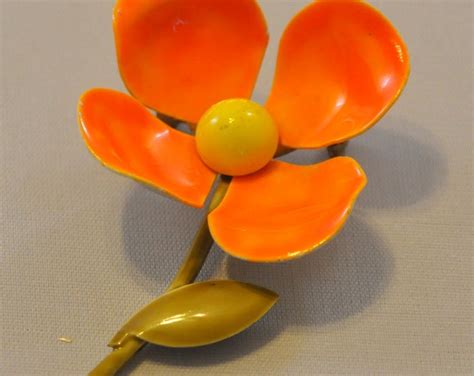 Vintage Enamel Flower Brooch Mod Orange Treasury Item Etsy