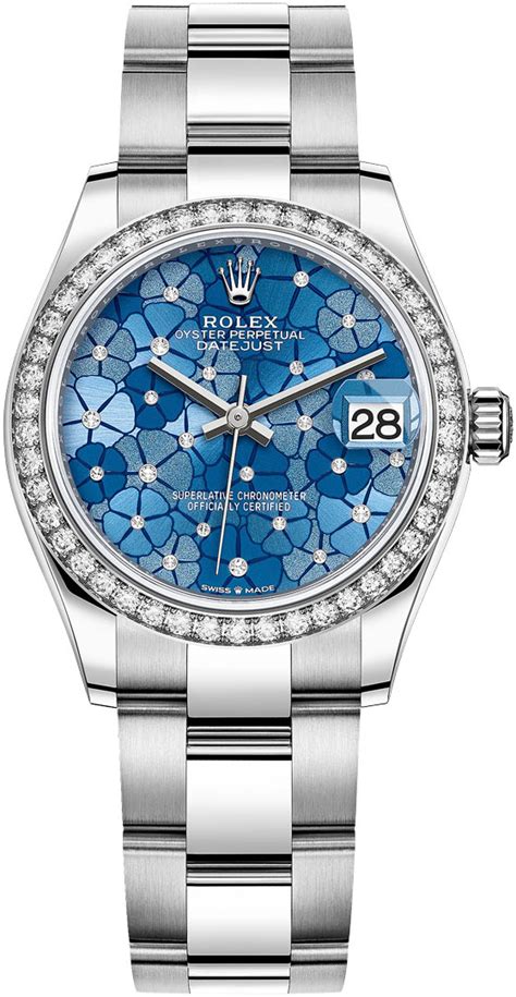 278384rbr Azzurro Blue Floral Oyster Rolex Datejust 31mm Stainless