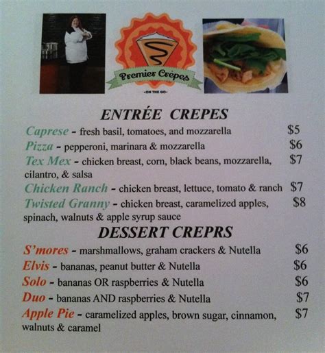 Premier Crepes Menu Menu For Premier Crepes Akron Cleveland