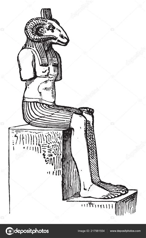 Ammon Greek Roman Conception Egyptian Deity Amen Vintage Line Drawing