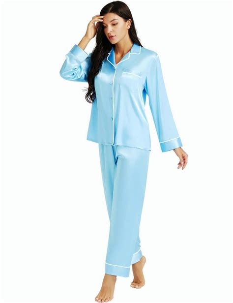 Lonxu Womens Satin Pajamas Long Sleeve With Long Pajama Pant Set Silk