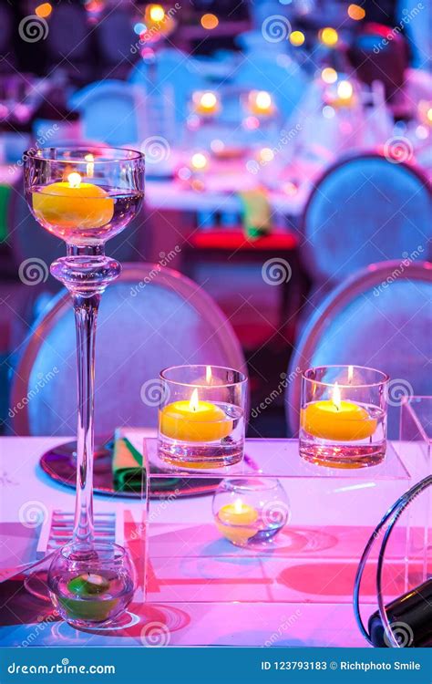 Gala dinner table setting. stock image. Image of colorful - 123793183