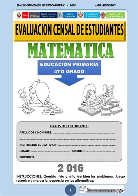 Evaluaci N Censal De Estudiantes Ugel Az Ngaro Instrucciones