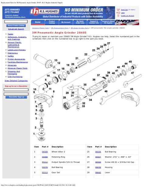 Replacement parts for 3 m pneumatic angle grinder 28405 parts