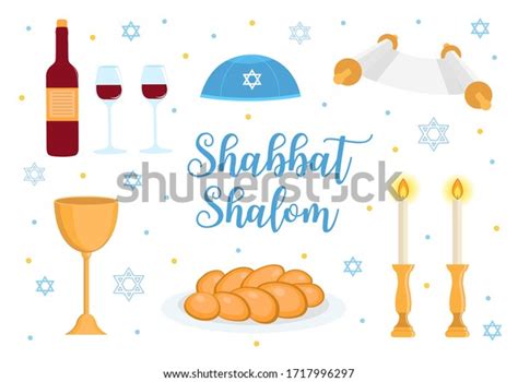 Shabbat Shalom Greeting Card Jewish Symbols Stock Vector Royalty Free