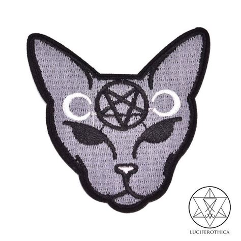 Iron On Occult Cat Patch Gothic Cat Inverted Pentagram Etsy