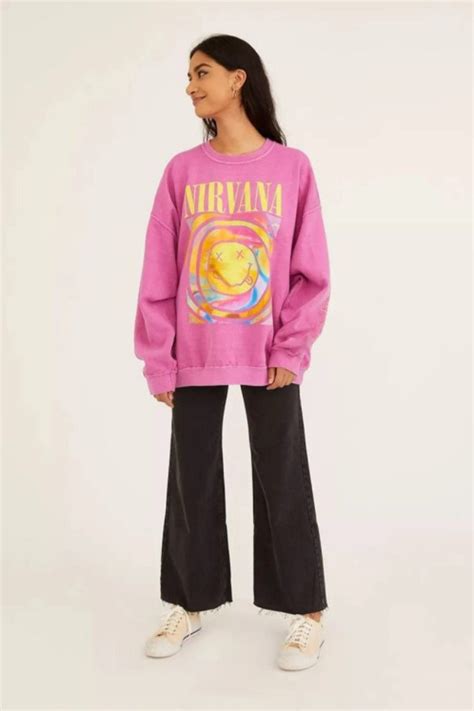 Oversized Pink Smiley Nirvana Sweatshirt Nirvana Smiley Face Etsy