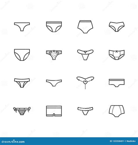 Lingerie Flat Line Icons Set Panties Types Woman Underwear Bikini