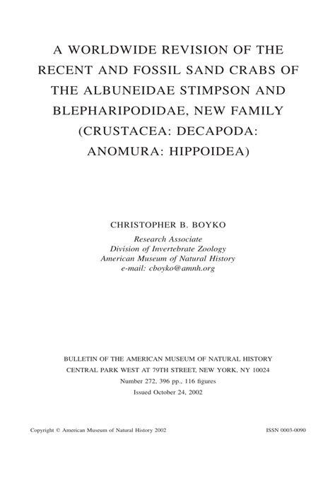 (PDF) A worldwide revision of the recent and fossil sand crabs of the Albuneidae Stimpson and ...