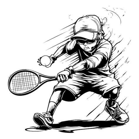 Premium Vector Tennis Player Black And White Illustration Ready For