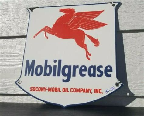 Vintage Mobil Gasoline Porcelain Gas Oil Pegasus Service Station Pump Plate Sign Antique