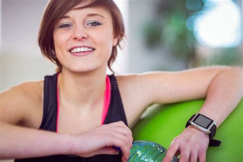 Fit Brunette Sitting Exercise Ball Stock Photos Free Royalty