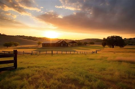 Premium Photo Ranch With Sweeping View Of The Sunset Surrounded By