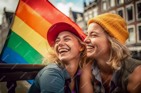 Premium Ai Image Happy Lesbian Couple In A Boat In Amsterdam With