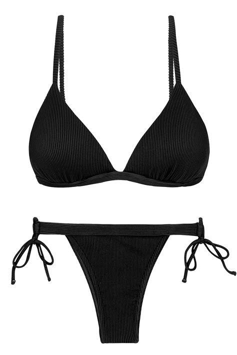 Best Cheap Rio De Sol Black Ribbed Double Side Tie Bikini With Triangle