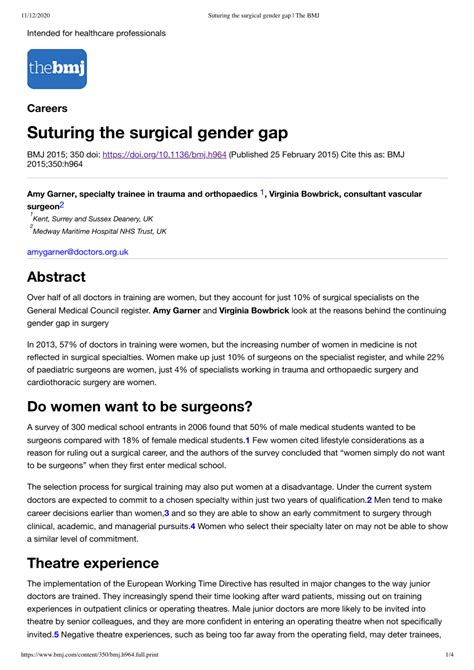 Pdf Suturing The Surgical Gender Gap