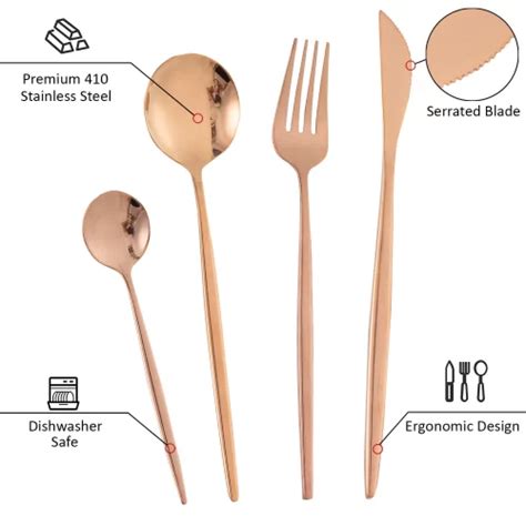 Cutlery Ret Rose Gold Of 24 Pcs Stainless Steel Flatware Set Sleek