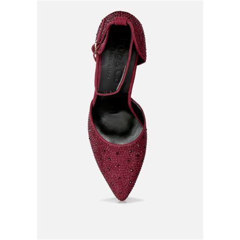 Culver Rhinestone Embellished Block Heel Sandals In Burgundy Rag And Co Wolf And Badger