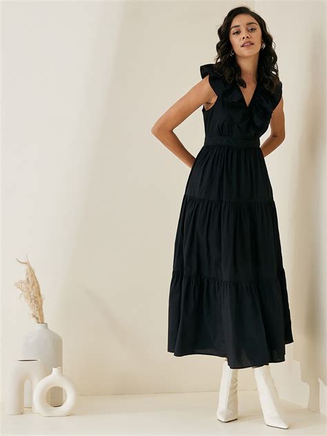 Buy Femella Black A Line Tiered Pure Cotton Maxi Dress Dresses For