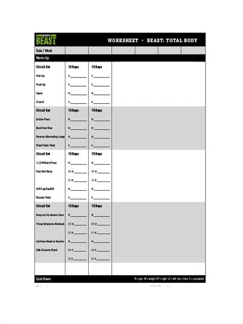 Workout Sheet 6 Examples Format Pdf