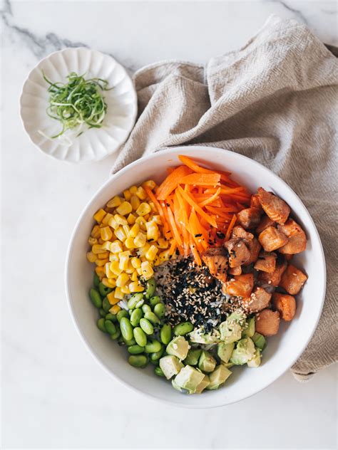 Teriyaki Salmon Poke Bowl Chloe Ting Recipes