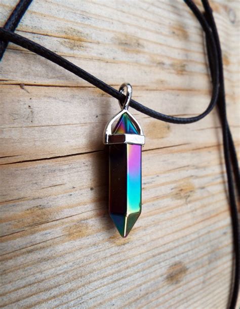 Rainbow Hematite Pendulum Pendant Silver Handmade Gemstone Necklace Stone Gothic Magic Wicca Jewelry