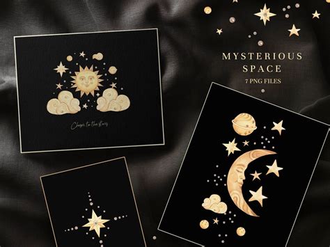 Sun And Moon Gold Stars And Planet Starry Sky And Space Etsy