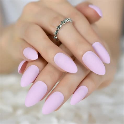 Simple Designed Almond Fake Artificial Acrylic Nails Light Pink Rough ...