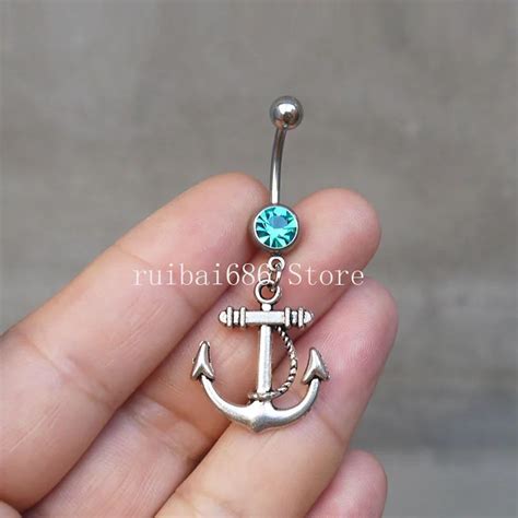 2pcs Anchor Belly Button Ring Silver Anchor Navel Ring Body Jewelry