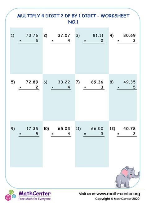 Fifth Grade Worksheets Multiplying Decimals Math Center