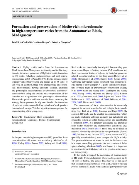 Pdf Formation And Preservation Of Biotite Rich Microdomains In High