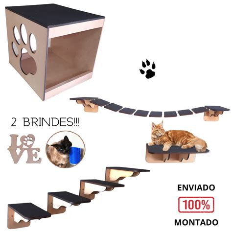 Playground Para Gato 7 Pcs Montado E Resistente Mdf Feltro Ponte