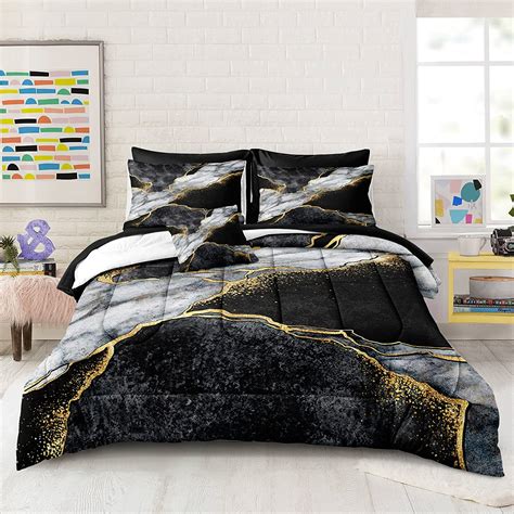 Black Marble Comforter Set Queen Size 8 Pieces Bed In A Bag