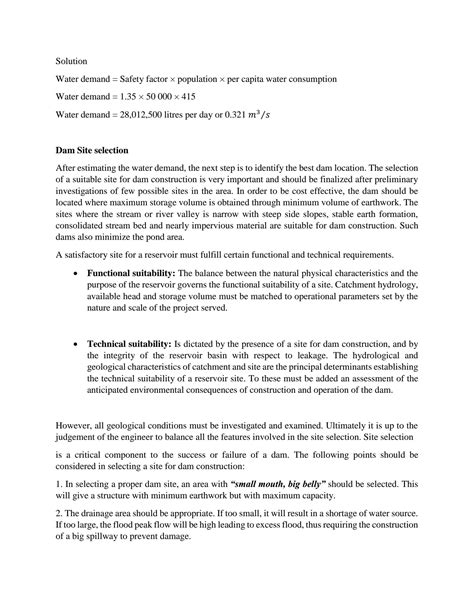 SOLUTION: Reservoir and dam design part 2 - Studypool