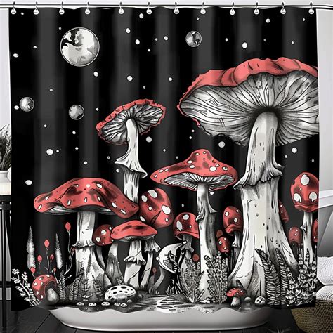 Vintage Gothic Mushroom Forest Shower Curtain Hyper Realistic Ink