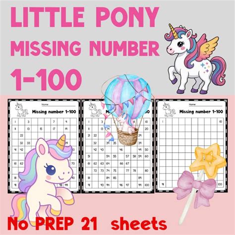 missing numbers   worksheets pony math practice kindergarten grade