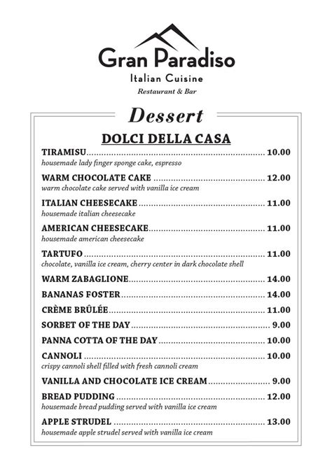 Gran Paradiso » Dessert Menu