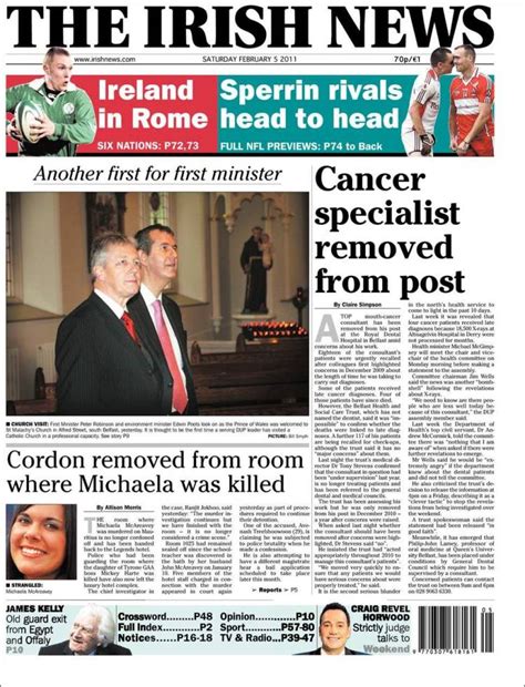 Newspaper The Irish News Ireland Newspapers In Ireland Saturdays