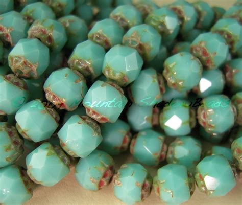 Czech Glass Bead Renaissance Turquoise Picasso Mm Faceted Etsy