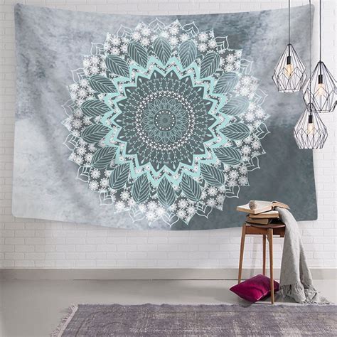 Hippie Bohemian Psychedelic Golden Blue Peacock Mandala Wall Hanging