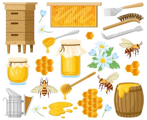 Miel De Dessin Animé éléments D apiculture Nids D abeilles Ruche