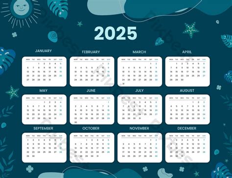 2025 Minimalist Calendar Design Template Sun Natural And Stylish Blue Leaf Background Eps Free