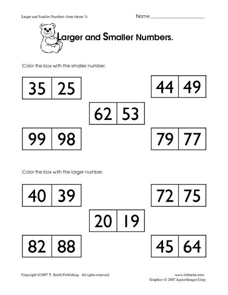 Larger And Smaller Numbers 3 Worksheet For 1st 2nd Grade Lesson Planet