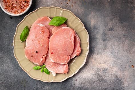 Fatia De Carne De Porco Crua Cortada Bife Refei O Fresca Comida Lanche