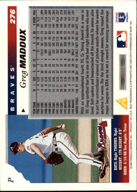 Score Atlanta Braves Baseball Card Greg Maddux Ebay