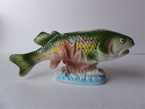 Awesome Vintage Ceramic Fish Rainbow Trout Planter Vase Manly