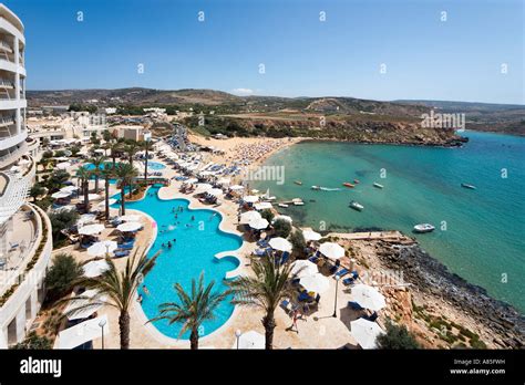 Radisson SAS Golden Sands Hotel, Golden Bay, Malta Stock Photo ...