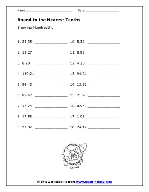 Rounding To The Tenths Place Worksheet